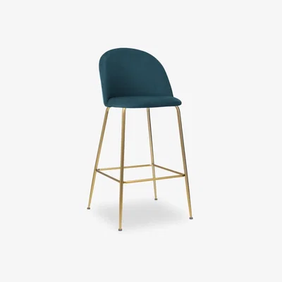 Cult Furniture Heather Bar Stool, Midnight Blue Velvet Leg Colour: Brass