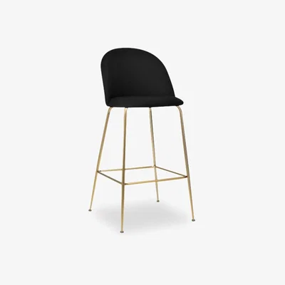 Cult Furniture £30  Off   Heather Bar Stool, Onyx Black Velvet Leg Colour: Brass
