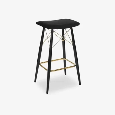 Cult Furniture Camila Bar Stool, Black Velvet Leg Colour: Brass