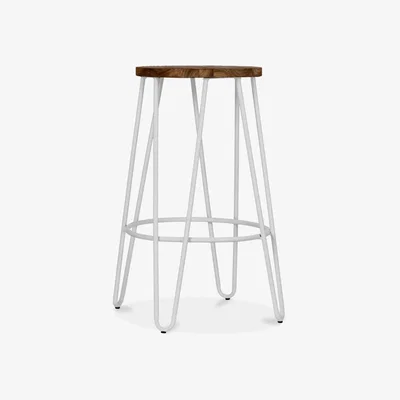 Cult Furniture £30 Off Hairpin Metal Kitchen Stool, Elm Wood & Light Grey Dark Wood Seat