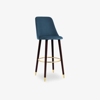 Cult Furniture £50  Off   Primrose Bar Stool, Midnight Blue Velvet Leg Style: Walnut Legs with Gold Tips