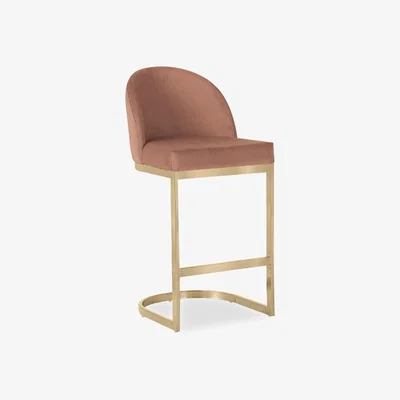 Cult Furniture Matteo Kitchen Stool with Backrest, Pink Recycled Velvet