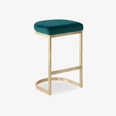 Cult Furniture Matteo Kitchen Stool, Teal Recycled Velvet Leg Colour: Brass