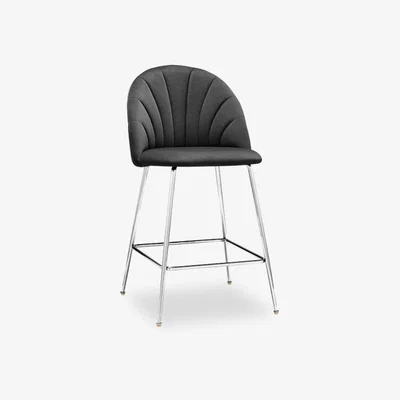 Cult Furniture Sylvia Kitchen Stool, Midnight Grey Recycled Velvet Leg Colour: Chrome