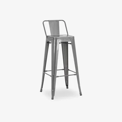 Cult Furniture Xavier Pauchard Tolix Style Metal Kitchen Stool with Backrest, Gunmetal Size: 65cm