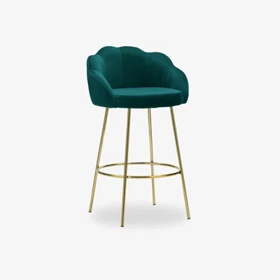 Cult Furniture Ariel Kitchen Stool, Teal Velvet Leg Colour: Brass