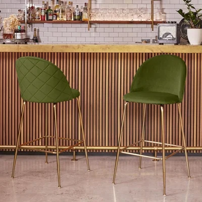 Cult Furniture £70  Off   Heather Bar Stool, Moss Green Velvet Leg Colour: Chrome