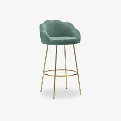 Cult Furniture Ariel Bar Stool, Sage Green Velvet Leg Colour: Brass