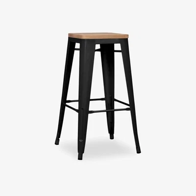 Cult Furniture Xavier Pauchard Tolix Style Bar Stool, Natural Wood & Matte Black Natural Wood