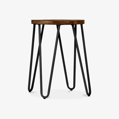 Cult Furniture Hairpin Low Stool, Elm Wood & Black Seat Colour: Dark Wood Seat