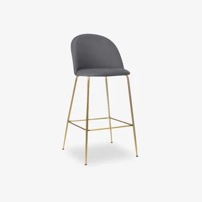 Cult Furniture Heather Bar Stool, Grey Velvet Leg Colour: Brass