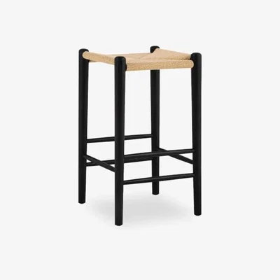 Cult Furniture Ida Kitchen Stool, Natural Weave & Black