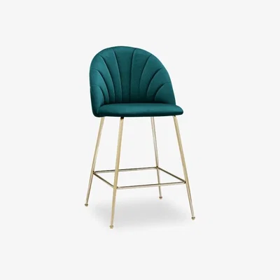 Cult Furniture Sylvia Kitchen Stool, Teal Recycled Velvet Leg Colour: Brass