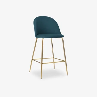 Cult Furniture Heather Kitchen Stool, Midnight Blue Velvet Leg Colour: Brass