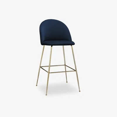 Cult Furniture Nova Bar Stool, Royal Blue Recycled Velvet Leg Colour: Brass