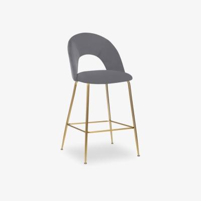 Cult Furniture £40  Off  Celine Kitchen Stool, Grey Velvet Leg Colour: Brass