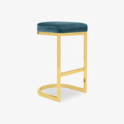 Cult Furniture Matteo Kitchen Stool, Midnight Blue Velvet Leg Colour: Brass