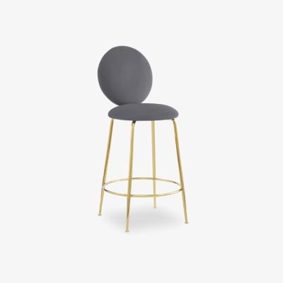 Cult Furniture £30  Off  Regent Kitchen Stool with Backrest , Grey Velvet Leg Colour: Brass
