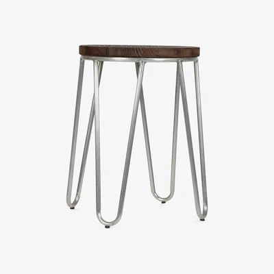 Cult Furniture £40 Off Hairpin Low Stool, Elm Wood & Galvanised Metal Dark Wood Seat