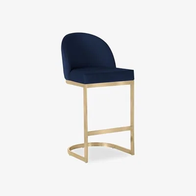 Cult Furniture Matteo Kitchen Stool with Backrest, Royal Blue Recycled Velvet Leg Colour: Brass