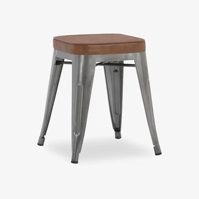 Cult Furniture Xavier Pauchard Tolix Style Low Stool, Tan & Gunmetal Size: 45cm