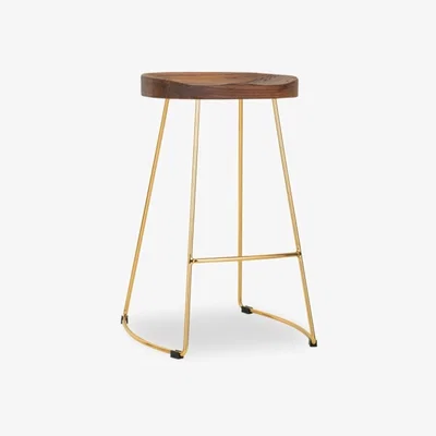 Cult Furniture £20 Off Victoria Metal Kitchen Stool, Elm Wood & Brass Seat Colour: Dark Wood Seat