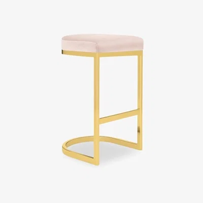 Cult Furniture Matteo Kitchen Stool, Light Pink Velvet Leg Colour: Brass