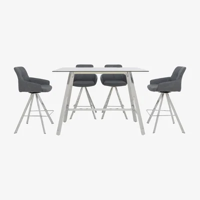 Furniture Village Vegas Bar Table with 4 Faux Leather Swivel Barstools with Arms