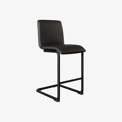 Furniture123 Black Faux Leather Cantilever Kitchen Stool with Back - 66cm - Lucas
