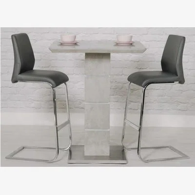 Furniture123 Grey Bar Table with 2 Grey Faux Leather Bar Stools