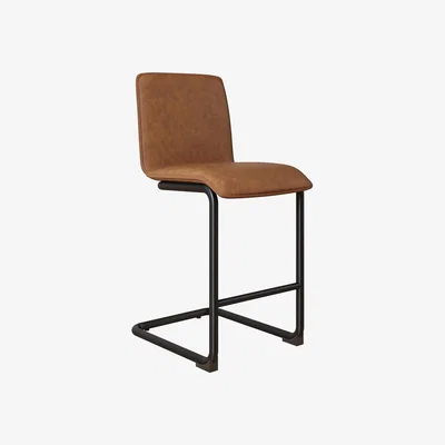 Furniture123 Tan Faux Leather Cantilever Kitchen Stool with Back - 66cm - Lucas