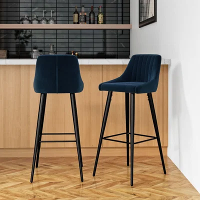 Furniture123 Set of 2 Navy Blue Velvet Bar Stools with Backs - Macie