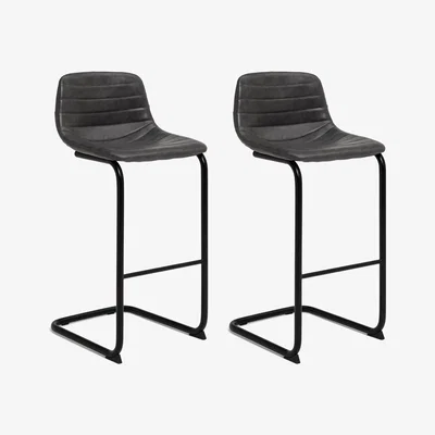 Habitat Habitat Logan Pair of Faux Leather Cantilever Bar Stool-Grey