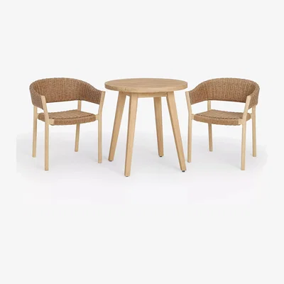 John Lewis John Lewis Burford 2-Seater Round Garden Bistro Table & Woven Dining Chairs Set, FSC-Certified (Acacia Wood), Natural