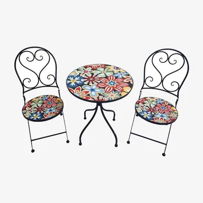 John Lewis Suntime Floral Fiesta 2-Seater Mosaic Garden Bistro Table & Folding Chairs Set