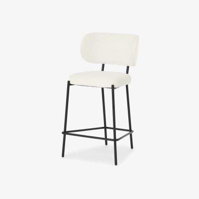 Made.com Asare Bar Stool, Whitewash Boucle with Black Legs