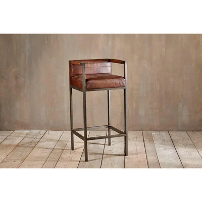 Nkuku Nkuku Wamma Leather Bar Chair | Furniture | Dark Brown/Brushed Metal
