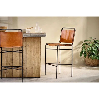 Nkuku Nkuku Nirmi Leather Sling Back Bar Chair | Furniture | Tan