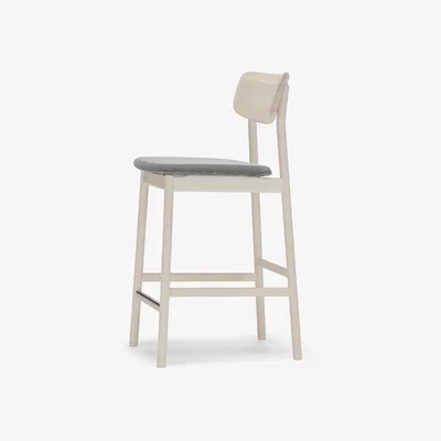 Nordic Nest Stolab Prima Vista bar stool Fabric blues 9202 brown/beige-white oiled birch stand
