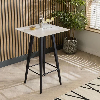 Quatropi Modern Square Ceramic Marble Kitchen High Bar Table 4 Seat White 70x70cm