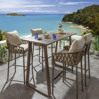 Quatropi Outdoor 4 Seater Tall High Table & Stool Garden Bar Set Beige Aluminium