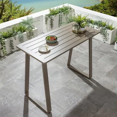 Quatropi Modern Aluminium Tall Drinks Outdoor Garden Bar Table Beige 150x70cm
