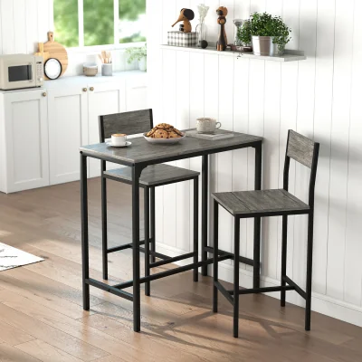 The Range HOMCOM 3-Piece Bar Table Set with 2 Stools Footrest - Charcoal grey
