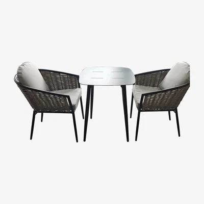 The Range Bolingbroke 2 Seat Aluminium Brown Wicker Bistro Table Set - Beige