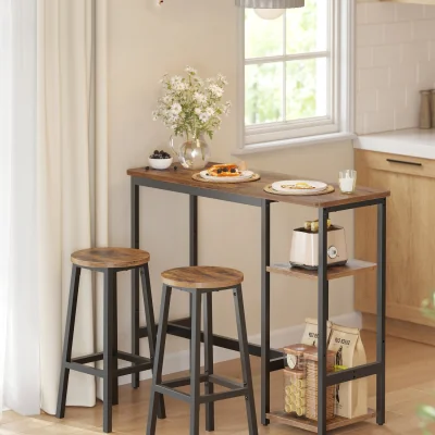The Range VASAGLE Bar Table Set with 2 Stools, 3-Piece Kitchen Table Set - Rustic Brown, Ink Black