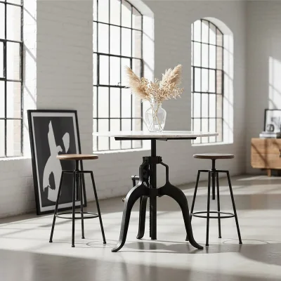 The Range Vasco Small Bar Table with White Marble Top - Black White