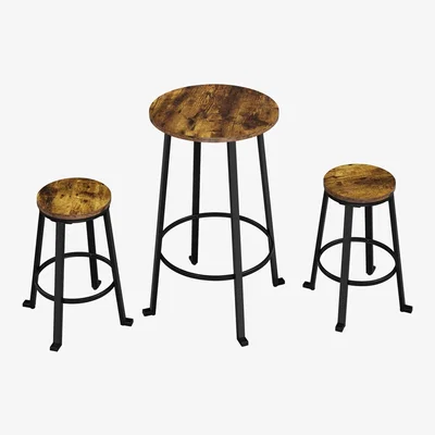The Range 3 Piece Round Bar Table Set with Metal Legs - Rustic Brown