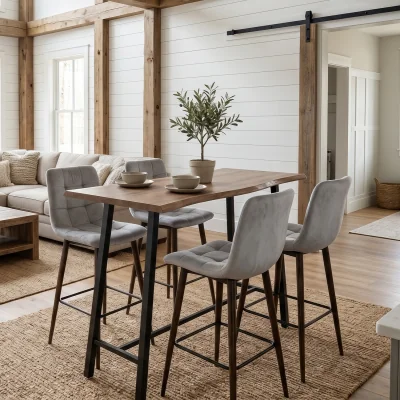 The Range KOSY KOALA 4 Seater Alaska Bar Table with Wood Effect Tabletop Metal Legs & 4 Velvet Bar Stools for Dining Room Set