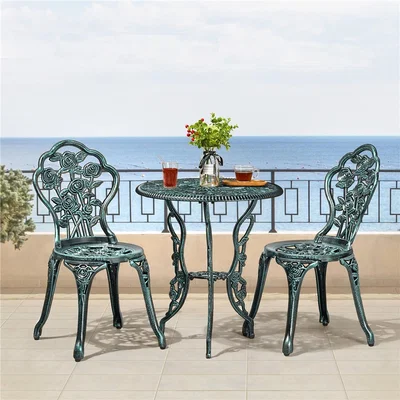 The Range Set of 3 Outdoor Bistro Table Set with Umbrella Hole - Green