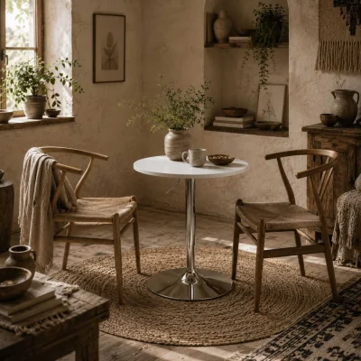 The Range Rocolo Metal and Wooden White Adjustable H8 Round Bar Table with Swivel Top